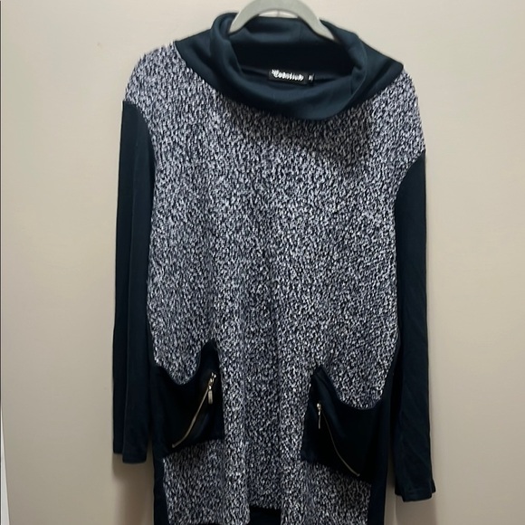 debut Sweaters - Debut Black and Gray Cowl Turtleneck Sweater with Knit Texture
